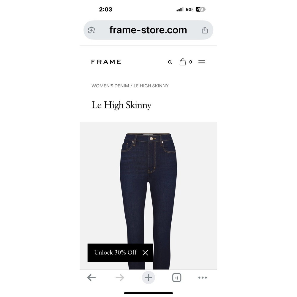 FRAME Le High Skinny Raw Step Hem Jeans Med Blue Wash, sz. 26x28 Rivits - Picture 4 of 5